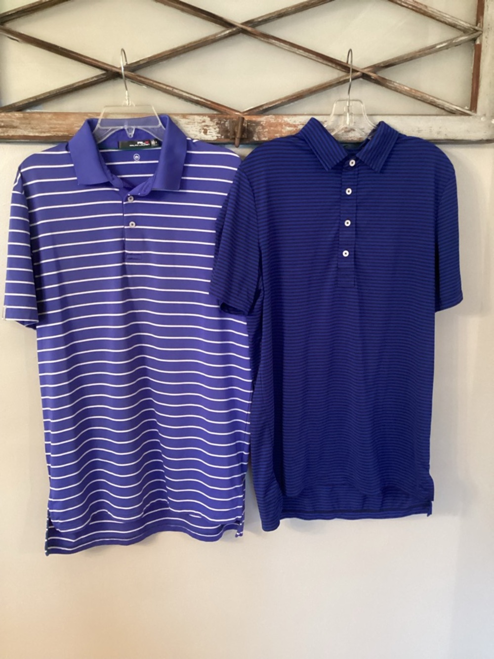 BUMDLE OF2 RALPH LAUREN RLX BLUE STRIPED STRETCH POLO GOLF SHIRT MEDIUM